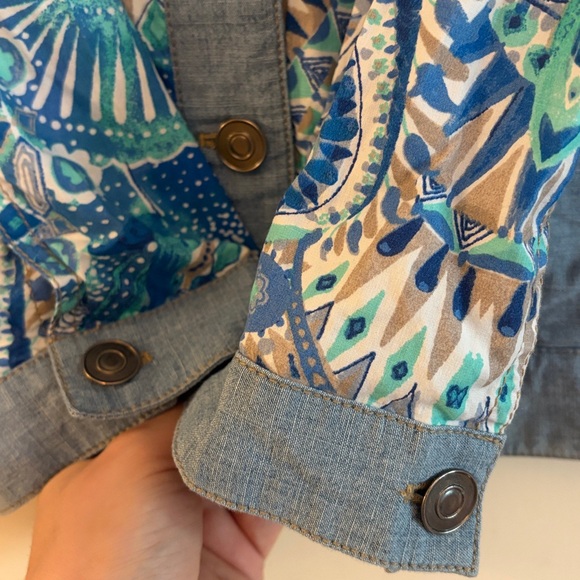 NWt Chico's Vibrant pattern & chambray Button Up Long Sleeve Jacket,  2/Large‎ - Picture 6 of 7